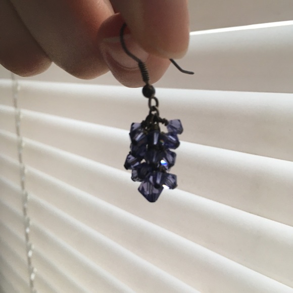 Purple Drop Earrings Crystal Dangly Earrings - Picture 3 of 5